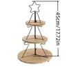 Soporte de postre de bambú y madera de tres niveles, forma de estrella, hierro forjado, bandeja de frutas de mesa, mesa de postres para fiestas, soporte para exhibir pasteles, venta al por mayor