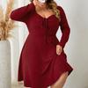 Pesquisa e desenvolvimento independentes da Amazon Europa e Estados Unidos, novo vestido plus size, vestido com gola quadrada, saia de manga comprida transfronteiriça para mulheres