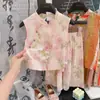 Conjunto de Algodão Lyocell Seda Classe A para Meninas Verão Estilo Chinês Sem Mangas Conjunto de Duas Peças Estilo Chinês Roupas Finas Casuais Elegantes de Verão