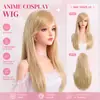 Pelucas europeas y americanas de 80 cm, flequillo largo de colores, cabello largo y liso, pelucas de cosplay de anime, extensiones de cabello de fibra sintética de alta temperatura