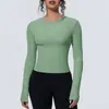 Nueva Camiseta Deportiva Transfronteriza Nude para Cintura Adelgazante de Manga Larga Transpirable para Yoga, para Correr, Entrenar, Fitness, Top para Mujer