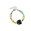 Pulseira de miçangas coloridas com tema de gato fofo, pulseira fofa de cabeça de gato preto e branco para namoradas, pulseira de casal