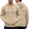 Moletom de tricô masculino transfronteiriço com textura twist primavera/outono, mangas compridas, bolso canguru, etiqueta de couro e cordão, moletom casual