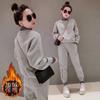 Traje de Otoño e Invierno con forro polar Engrosado Celebridad de Internet Bordado 2024 Sudadera de Cuello Alto para Mujer Suelto Moda Deportiva Conjunto de Dos Piezas