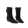 Botines de tacón alto con punta fina estilo francés para mujer, nueva colección otoño/invierno, con adornos de pedrería, tacón oculto para mayor altura, cremallera lateral, efecto adelgazante, versátiles y modernos, y con diseño fruncido