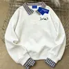 Sudadera de peso pesado y versátil estilo coreano con cuello polo, empalme, aspecto de dos piezas, para mujer en otoño e invierno, holgada, casual, tops básicos