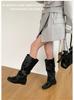 Versión de Piel de Oveja ~2025 Nuevas Botas Personalizadas Estilo Ballet de Piel Genuina para Mujer con Hebilla de Cinturón de Lazo Botas de Trabajo Plisadas