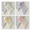 Calcetines de primavera y verano transpirables y adelgazantes con textura de encaje de orejas de madera dulce de color crema, de color sólido, hasta media pantorrilla, para niña