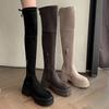 Botas Altas de Pierna Estrecha Otoño e Invierno Gamuza Piel Gruesa Botas Skinny Botas con Cordones Traseros Botas de Caña Ancha
