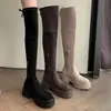 Botas Altas para Aumentar la Altura y Adelgazar, Botas Delgadas de Ante con Suela Gruesa para Otoño e Invierno, Botas Largas con Cordones y Circunferencia Amplia de Pantorrilla