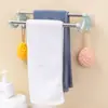 Toallero de doble barra sin perforaciones, estante de almacenamiento para baño y cocina, plástico, acero inoxidable