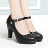 2026 Nuevo Estilo Boca Baja de Moda Redondos Versátiles Tacón Grueso Elegantes Zapatos de Piel para Desfile de Moda de Primavera y Verano Tacones Altos para Mujer