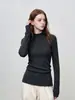 Suéter de Punto de Color Sólido de Alta Gama Francés con Cuello Medio Alto y Mangas Largas para Mujer Otoño Invierno Elegante Versátil Ajustado Capa Base Suéter