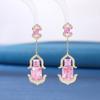 Pendientes de plata S925 con diseño de lazo de amor, de estilo pequeño, de lujo y con combinación de circonitas amarillas, para mujer
