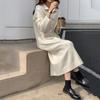 Saia Base Gola Polo Casaco de Outono e Inverno Vestido de Malha Grosso Solto Estilo Preguiçoso para Mulheres