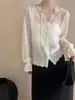Top casual de punto con inserciones de encaje y diseño de cuello en V, cárdigan de punto de manga larga para mujer, suave y rejuvenecedor, cómodo para otoño