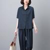 Terno jeans feminino verão 2024 novo mãe de meia-idade plus size solto casual cobertura da barriga emagrecimento estilo ocidental conjunto de duas peças
