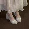 Sapatilhas Grossas Estilo Noivado para Mulheres, Sapatos Mary Jane de Salto Alto, Vestido de Casamento, Noiva, Versátil para Usar com Saia de Madrinha