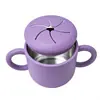 Taza de acero inoxidable con pajita de silicona para niños, taza multifuncional para beber directamente con pajita y doble asa, taza de aprendizaje de estilo creativo