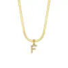 Joyería Popular Transfronteriza Europea y Americana con Colgante de Letra para Mujer Acero Inoxidable Chapado en Oro de 18 Quilates Cadena de Serpiente Plana Collar con Letra de Perla