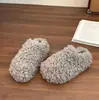 Medias pantuflas de felpa rizada de 5 cm para mujer, estilo de alta gama 2026, plataforma de suela gruesa, forradas de felpa, pantuflas de algodón cálidas para usar en exteriores