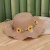 Chapéu de Palha Infantil Verão Guirlanda Floral Bonito Ondulado Chapéu de Praia Meninas Viagem ao Ar Livre Proteção Solar Chapéu Bucket de Aba Larga
