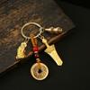Llavero Colgante de Espada Bagua Dorada de Latón para Coche, Colgante para Bolso de Hombre y Mujer, Estilo Étnico, Nuevo Dinero de los Cinco Emperadores Chinos, Calabaza