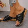 Nuevas zapatillas planas de estilo europeo y americano para mujer, sandalias de punta abierta de talla grande, sandalias de cuña con suela gruesa para mujer