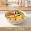 Tigela de cerâmica com três compartimentos e decoração sob esmalte, tigela fofa para comida de bebê, tigela para cozinhar no vapor em panela de arroz, prato de servir dividido, vaporizador, prato para preparação de alimentos