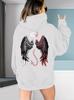 Sudadera con capucha de bolsillo canguro y estampado de alas de Aliexpress transfronteriza, Sudadera casual de manga larga con cordón en la capucha, Para mujer
