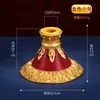 Rueda de Oración de Cobre Tallada con Flor de Xizang de Manivela Manual con Cubierta de Cuero Rojo y Base Tallada Estilo Loto