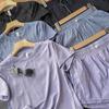 Modelo Doméstico! Conjunto Esportivo de Moda Casual T-Shirt Casual de Manga Curta + Shorts Corrida Fitness Verão Feminino