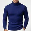 Suéter de cuello alto para hombre de otoño/invierno transfronterizo europeo y americano, top de punto casual de manga larga, capa base de punto de ochos de color liso cálido