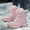 Botas de Nieve de Invierno para Mujer Zapatos de Algodón Cálidos de Felpa Resistentes al Desgaste Deportes al Aire Libre Caña Alta con Cordones Talla Extra Transfronterizas Botas de Mujer