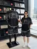 Conjunto de Camiseta Suelta de Manga Corta con Estampado de Letras de Marca de Moda para Estudiantes Adolescentes, Conjunto de Dos Piezas de Pantalones Cortos Deportivos Casuales