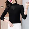Camiseta de Malha Elegante para Mães com Manga Longa 2024 Outono Nova Estilosa Camiseta Básica Rejuvenescedora para Mulheres de Meia-Idade e Idosas