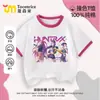 Conjunto de Camisetas de Manga Curta Color Block de Meninas Bruxas Kpop, Novo Estilo de Verão para Crianças Maiores, Conjunto de Roupa de Verão com Shorts Jeans