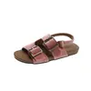 Sandalias de Terciopelo de Doble Hebilla a la Moda para Mujer, Estilo Europeo, Verano 2026, Suela Gruesa Retro de Punta Abierta, Sandalias Deslizables para Exteriores