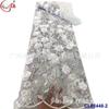 Malla de flores tridimensional con bordado de cuentas y lentejuelas, tul teñido de red, accesorios de encaje pesado, vestido de noche, vestido de novia, superficie de encaje
