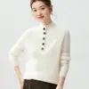 Suéter de cashmere gola alta para mulheres, novo suéter de tricô grosso de corte solto, top de cashmere modelador, segunda pele