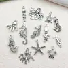 Accesorios para joyería diy aleación plata antigua vida marina concha delfín pulpo caballito de mar tortuga colgante colgante de llavero