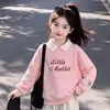 Bordado de Conejo Lindo Nuevo Moda Primavera y Otoño Versátil de Moda Pantalones de Pierna Ancha Conjunto de Dos Piezas para Niñas