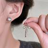 Pendientes de plata 925 con forma de aguja y lazo de perla gris plateada para mujer, diseño combinable, pendientes de dos piezas con temperamento, joyería para las orejas