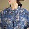 Nuevo Vestido de Vacaciones Elegante Vintage de Algodón y Lino Estampado con Cuello Alto Holgado de Gran Tamaño de Comercio Exterior