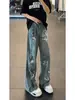 Jeans Estampados con Graffiti para Hombre Pierna Ancha Diseño Holgado Pantalones de Nicho Calle Alta Americana Hip-Hop Pantalones de Pierna Ancha