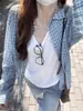 Chaqueta Camisa Cuadros Azul Retro Americana para Mujer Verano 2025 Nueva Holgada Versátil Camisa Top Chic