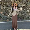Hermoso Vestido Camisola Estilo Coreano con Cuello Halter Conjunto de Dos Piezas Cubre Traje de Baño Otoño Ligero Madurez Temperamento Cubre Imperfecciones Moldea el Cuerpo Vestido Largo Bodycon