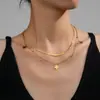 Joyería de Acero de Titanio Dongguan No se Desvanece, Lujo Ligero, Moderno y Versátil, Collar de Acero Inoxidable de Doble Capa con Trébol de Cuatro Hojas de Lujo Ligero para Mujer