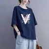 Blusas de Manga Curta Estilo Mãe Transfronteiriças para Mulheres de Meia-Idade, Soltas Plus Size, Valorizam Figuras Curvilíneas, Escondem a Barriga, Emagrecem, Camisas de Meia-Manga, Camisetas Básicas