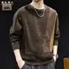 Moletom Patchwork Chenille Color Block Masculino Design de Alto Padrão Segmentado Peso Pesado Temporada Outono/Inverno 2026 Novo Tamanho Plus